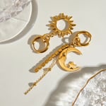 Gold color / 1 Pair Retro Elegant Style Sun&Moon Tassel Shape Stainless Steel  Gold Color Women's Drop Earrings Picture3